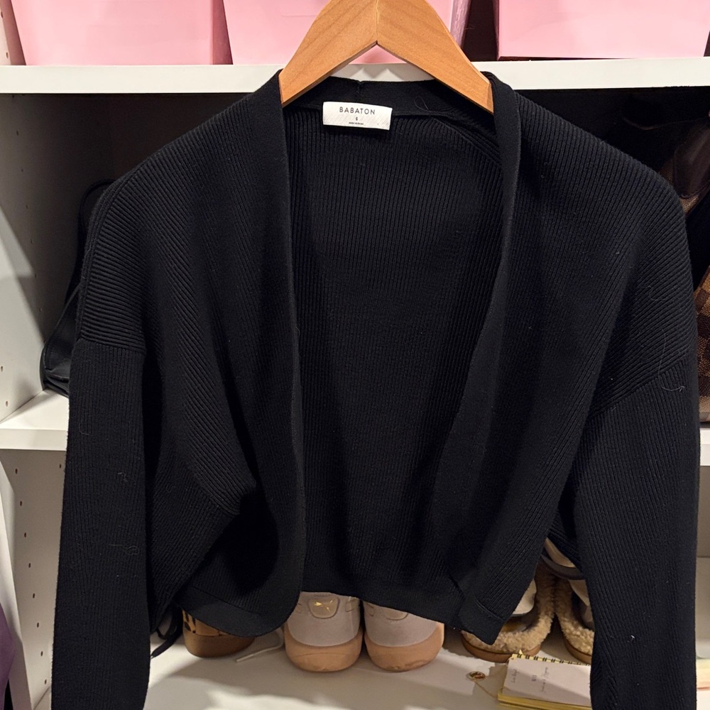 Babaton Black Open-Front Ribbed Cardigan